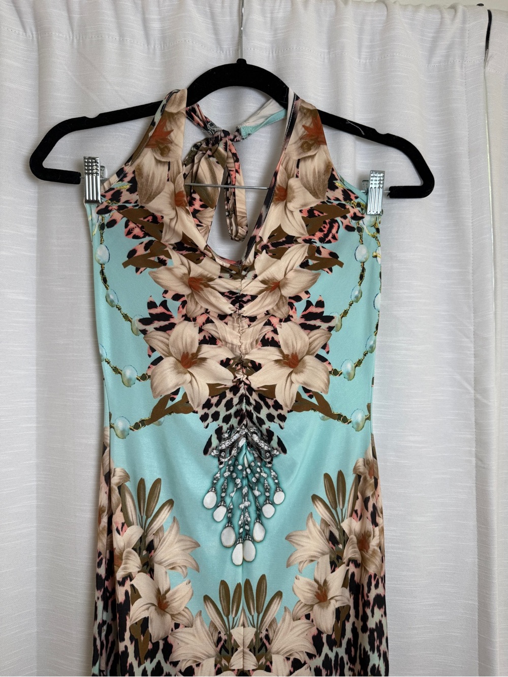 VENUS Tropical Floral Leopard Print Halter Maxi Dress Resort Vacation | Size XS - Picture 7 of 13